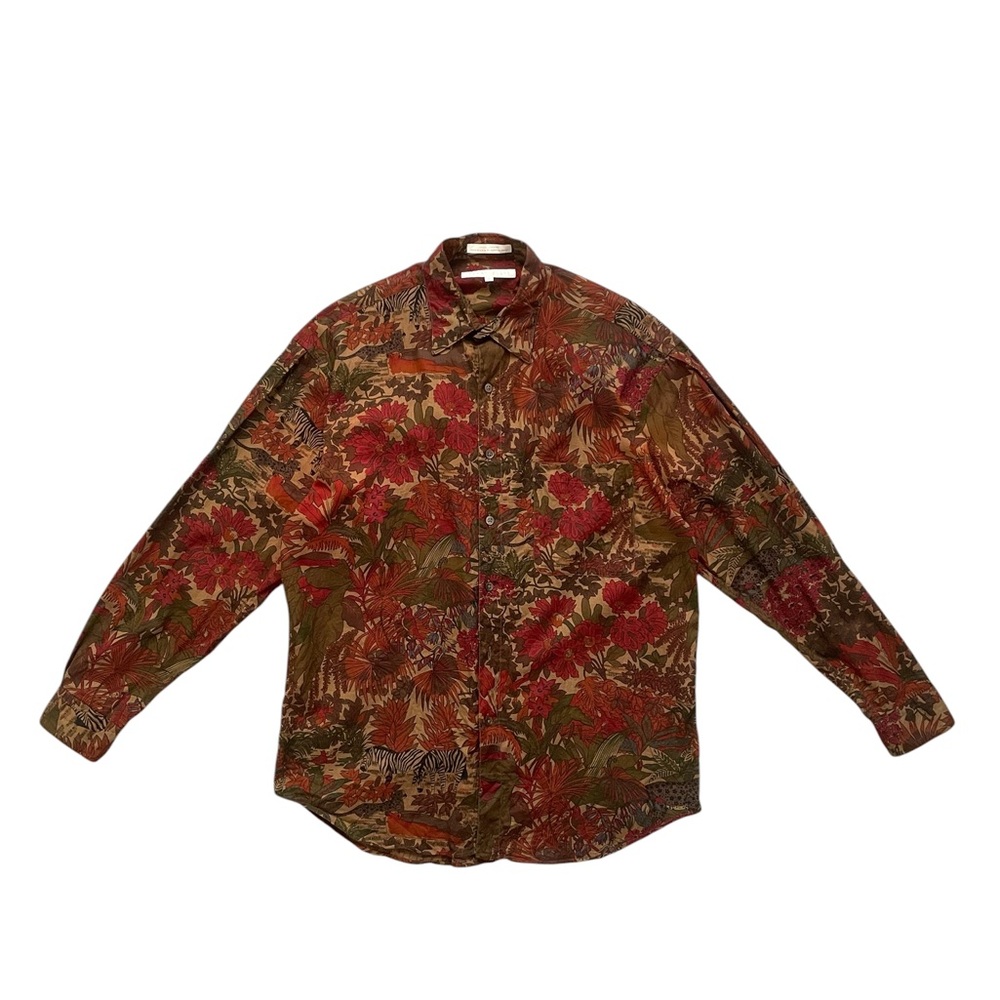 Perry Ellis Button Down Shirt, Red and Brown, Size Medium